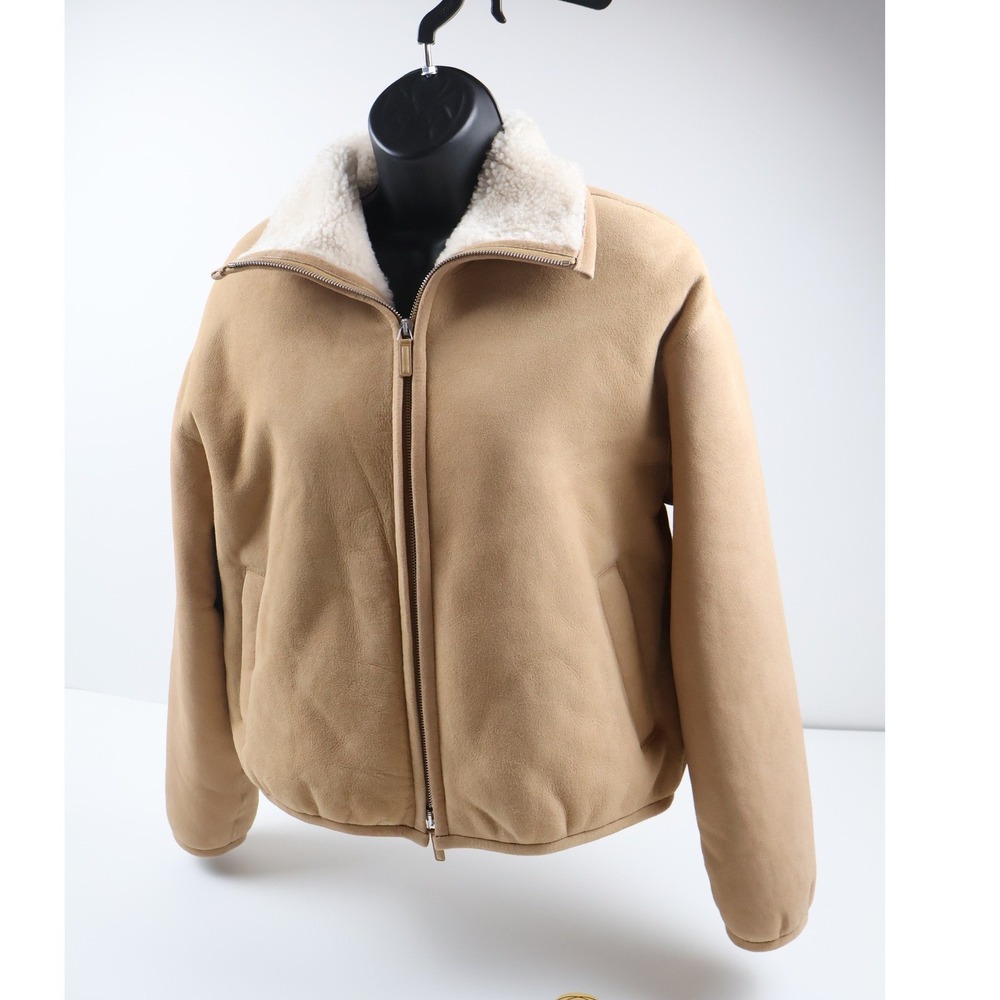 James Perse Shearling Bomber Jacket Tan Solid 1 100% Leather NWT MSRP $2495